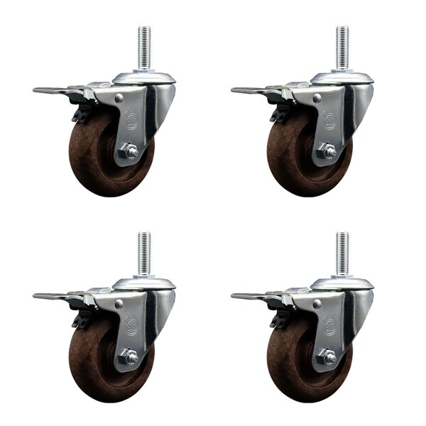 Service Caster 4 Inch High Temp Glass Filled Nylon 58 Inch Stem Caster Set with Total Lock Brake SCC-TSTTL20S414-GFNSHT-58212-4 - main
